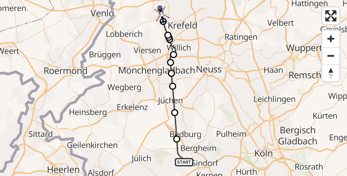 Flugroute Polizeihubschrauber Elsdorf - Kempen, 27 Mai 2026, 13:49