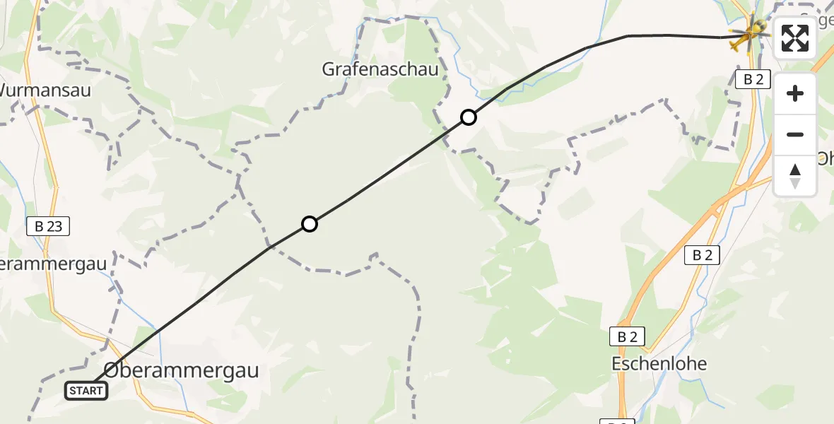 Flugroute Rettungshubschrauber Oberammergau - Murnau a.Staffelsee, 27 Mai 2026, 13:52