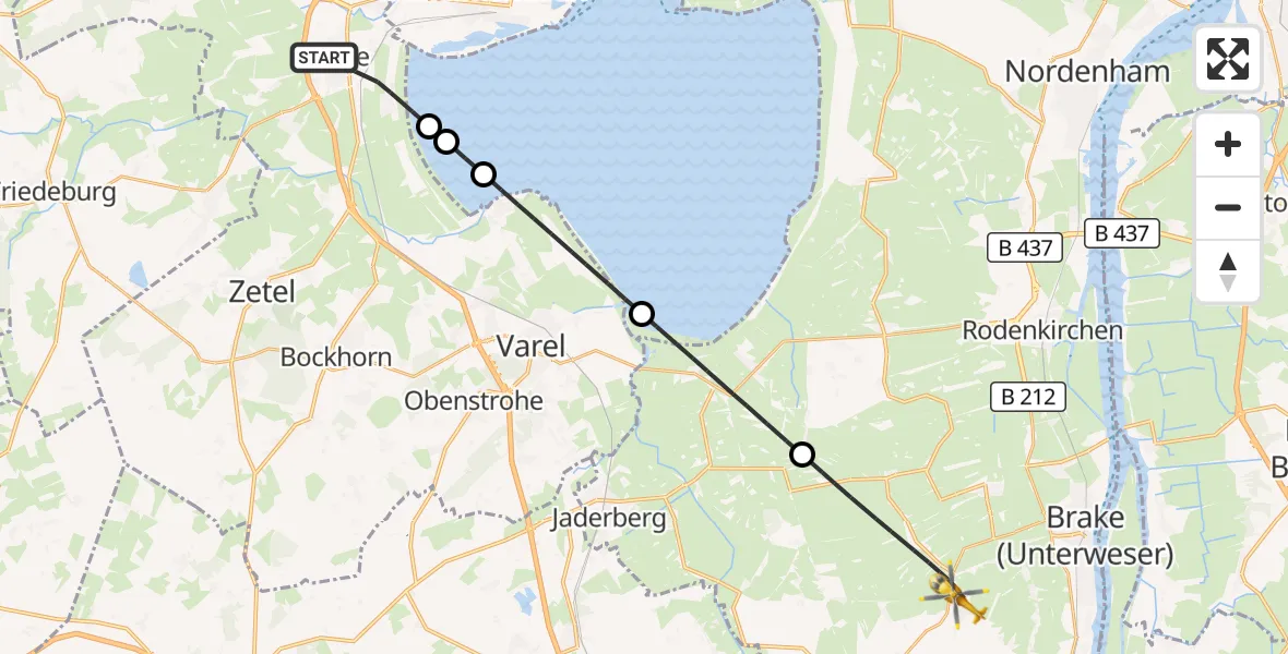 Flugroute Rettungshubschrauber Sande - Ovelgönne, 27 Mai 2026, 13:55