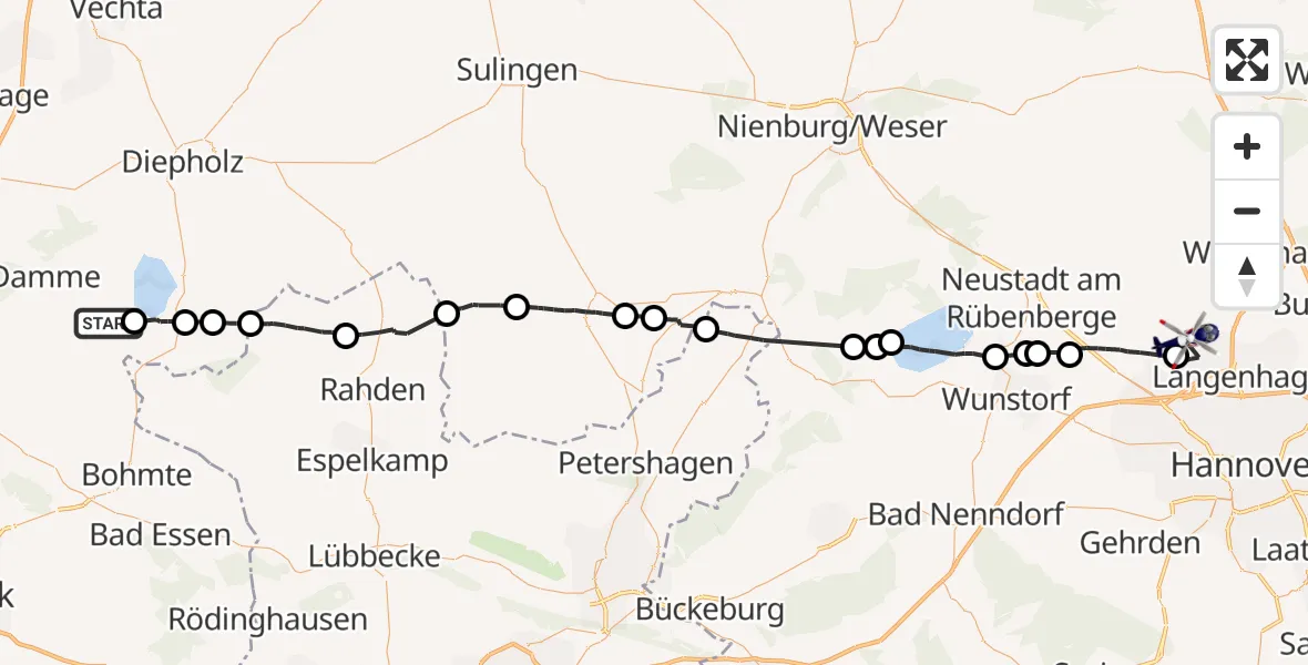 Flugroute Polizeihubschrauber Bohmte - Flughafen Hannover, 27 Mai 2026, 14:06