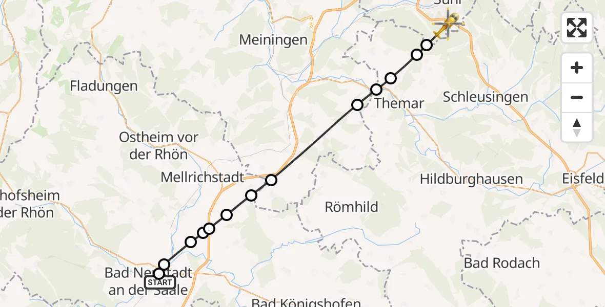 Flugroute Rettungshubschrauber Bad Neustadt an der Saale Hospital - Suhl, 27 Mai 2026, 14:08