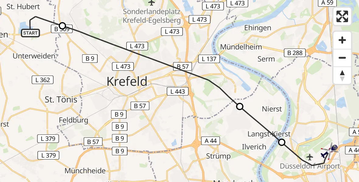 Flugroute Polizeihubschrauber Kempen - Düsseldorf Flughafen, 27 Mai 2026, 14:11