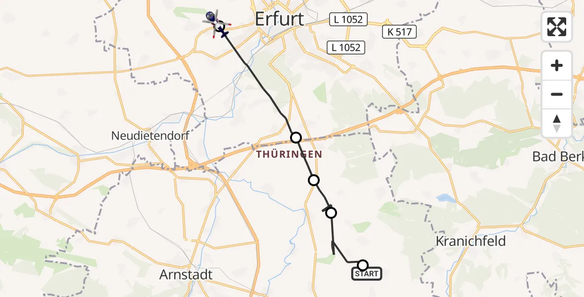 Flugroute Polizeihubschrauber Witzleben - Erfurt-Weimar Flughafen, 27 Mai 2026, 14:15