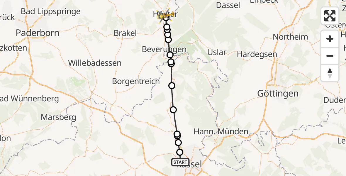 Flugroute Rettungshubschrauber Kassel - Höxter, 27 Mai 2026, 14:24