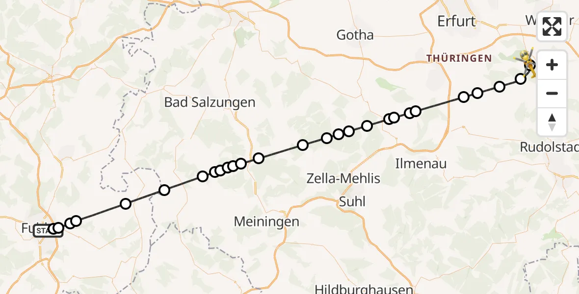 Flugroute Ambulanzhubschrauber Fulda - Bad Berka Central Hospital, 27 Mai 2026, 14:24