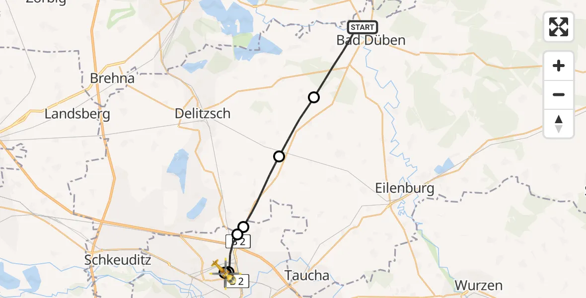 Flugroute Rettungshubschrauber Bad Düben - Sankt Georg Hospital Leipzig Reserve, 27 Mai 2026, 14:26