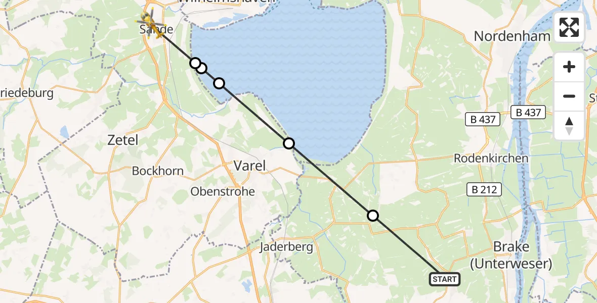 Flugroute Rettungshubschrauber Ovelgönne - Sande, 27 Mai 2026, 14:28