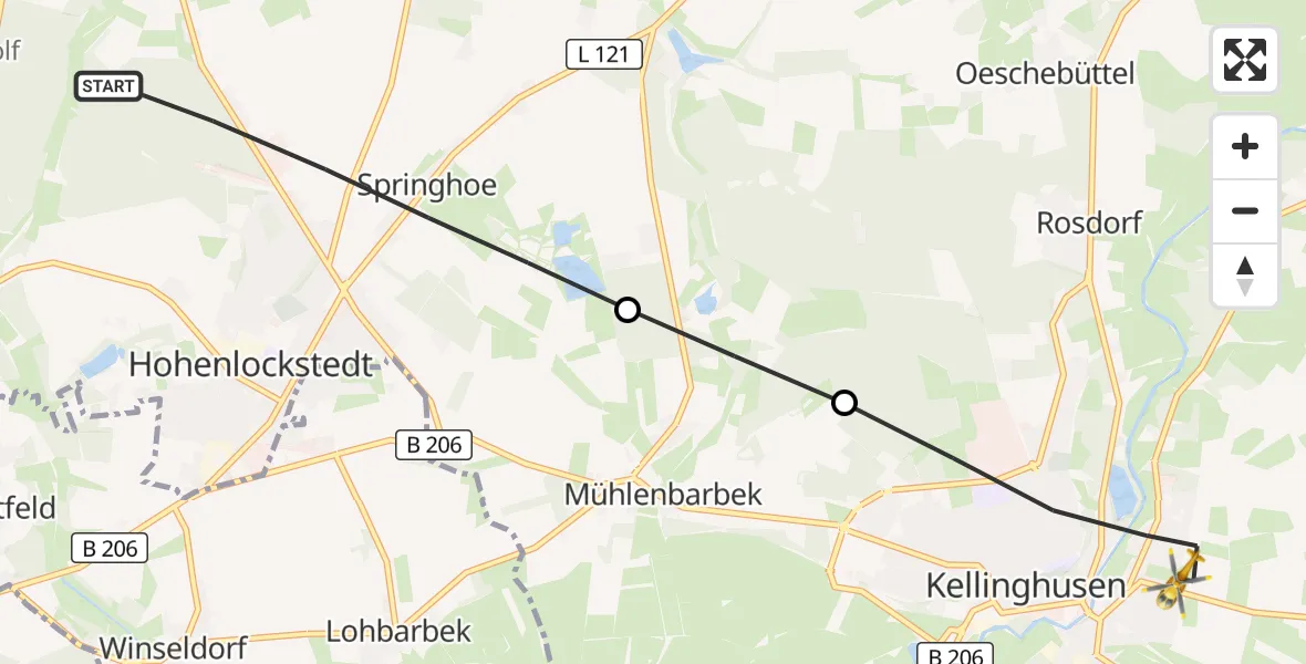 Flugroute Rettungshubschrauber Hohenlockstedt - Kellinghusen, 27 Mai 2026, 14:29