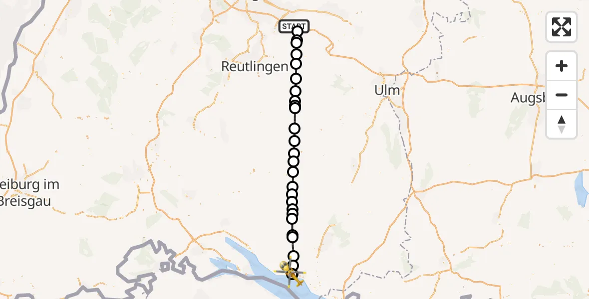 Flugroute Rettungshubschrauber Kirchheim unter Teck - Friedrichshafen Hospital, 27 Mai 2026, 14:35