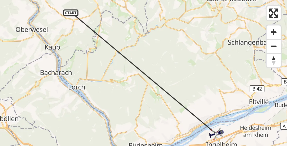 Flugroute Polizeihubschrauber Weisel - Ingelheim am Rhein, 27 Mai 2026, 14:35