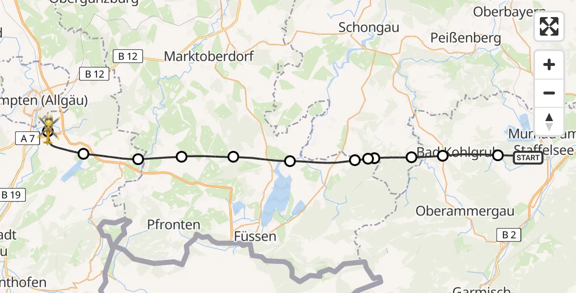 Flugroute Rettungshubschrauber Murnau a.Staffelsee - Kempten-Durach Flugplatz, 27 Mai 2026, 14:36