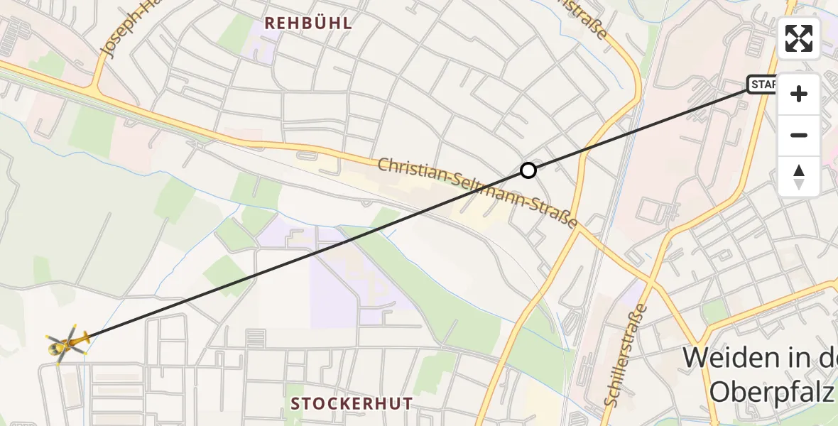 Flugroute Rettungshubschrauber Weiden Hospital - Weiden i.d.OPf., 27 Mai 2026, 14:43