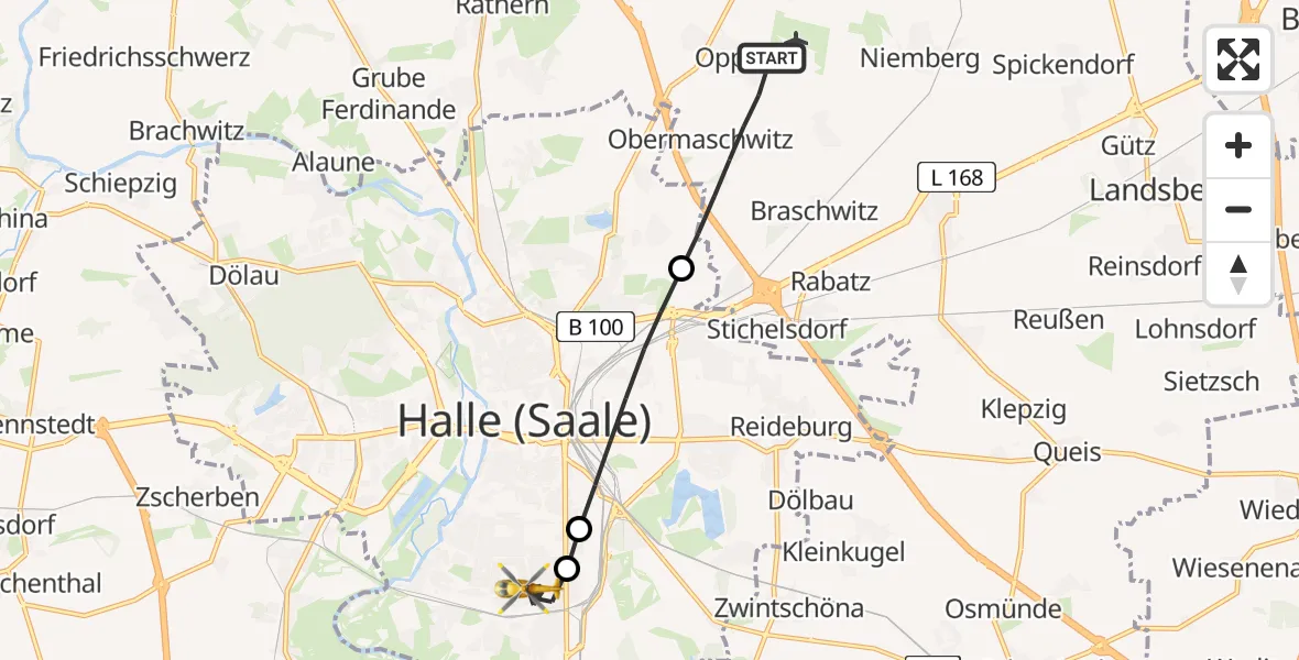 Flugroute Rettungshubschrauber Landsberg - Halle (Saale), 27 Mai 2026, 14:47