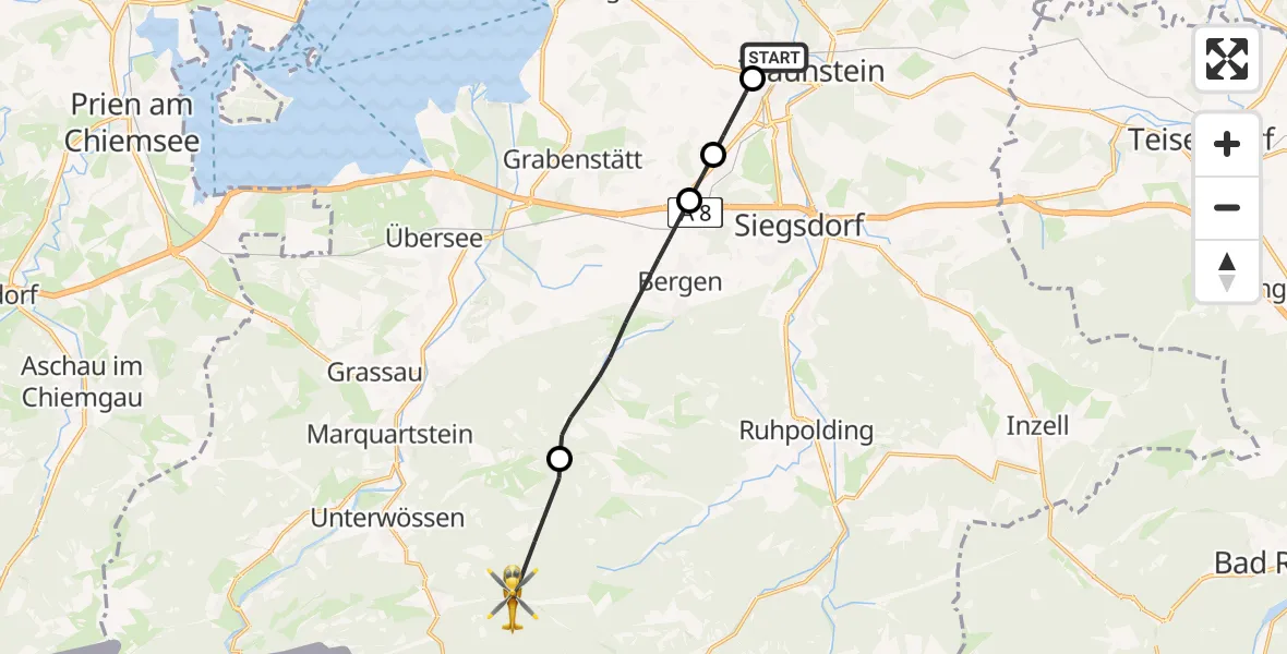 Flugroute Rettungshubschrauber Traunstein Hospital - Unterwössen, 27 Mai 2026, 14:52
