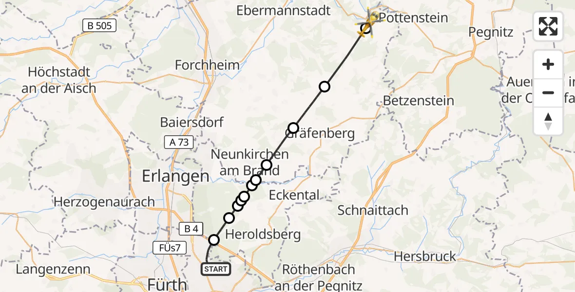 Flugroute Ambulanzhubschrauber Flughafen Nuremberg - Gößweinstein, 27 Mai 2026, 14:55