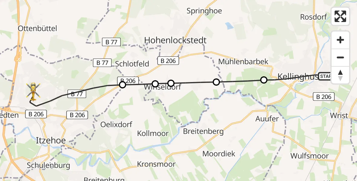 Flugroute Rettungshubschrauber Kellinghusen - Itzehoe, 27 Mai 2026, 14:59