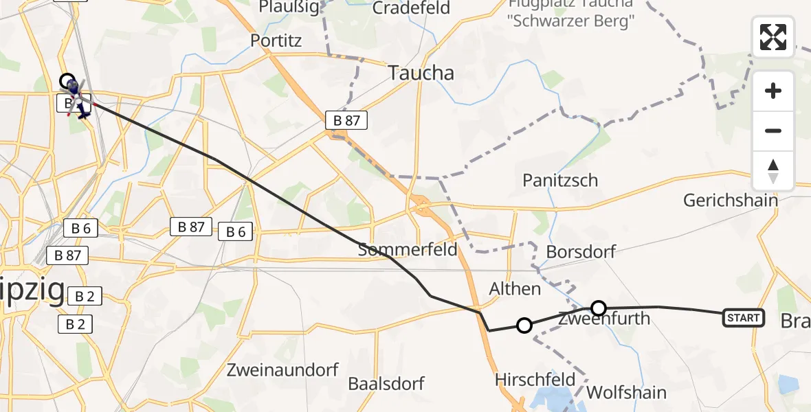 Flugroute Polizeihubschrauber Brandis - Leipzig, 27 Mai 2026, 15:03