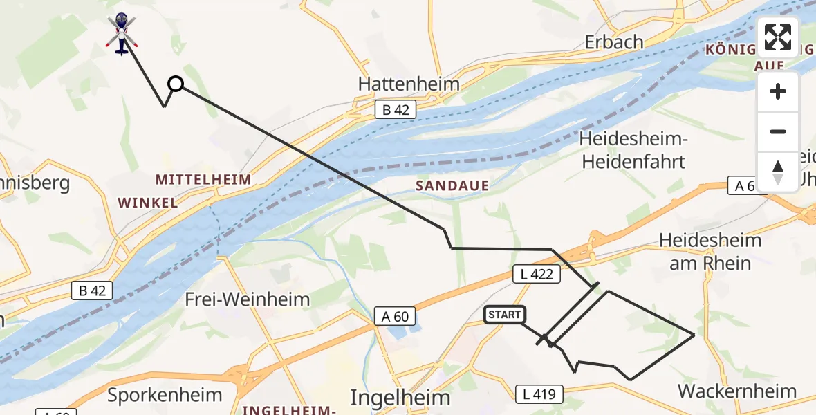 Flugroute Polizeihubschrauber Ingelheim am Rhein - Oestrich-Winkel, 27 Mai 2026, 15:03