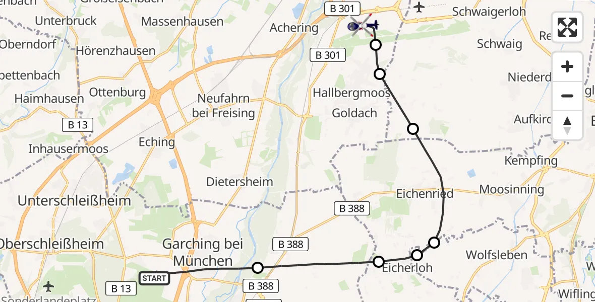 Flugroute Polizeihubschrauber Garching b.München - München Flughafen, 27 Mai 2026, 15:25