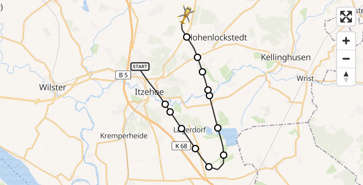 Flugroute Rettungshubschrauber Itzehoe - Hohenlockstedt, 27 Mai 2026, 15:26