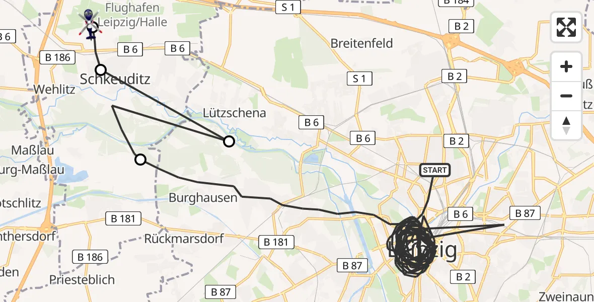 Flugroute Polizeihubschrauber Leipzig - Flughafen Leipzig/Halle, 27 Mai 2026, 15:27