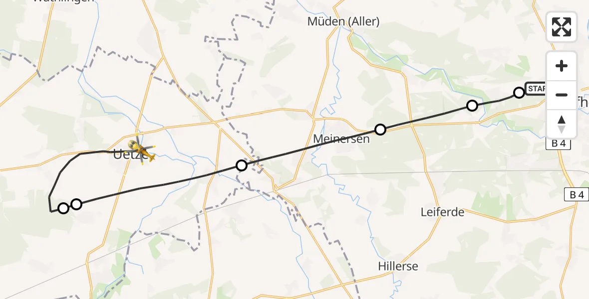 Flugroute Rettungshubschrauber Gifhorn Bundespolizei Hubschrauberlandeplatz - Uetze, 27 Mai 2026, 15:31