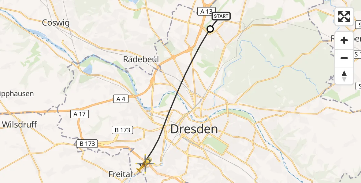Flugroute Rettungshubschrauber Dresden Flughafen - Dresden, 27 Mai 2026, 15:55