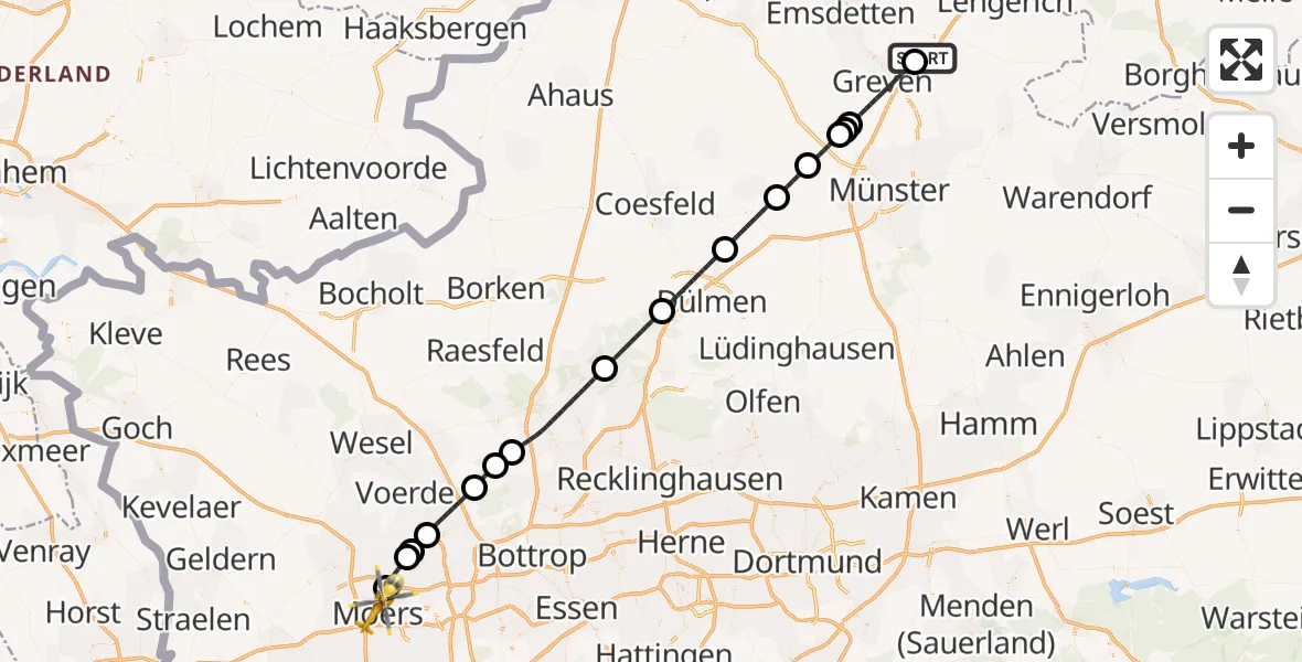 Flugroute Ambulanzhubschrauber Christoph  Westfalen-ADAC - Moers, 27 Mai 2026, 15:58
