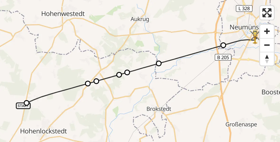 Flugroute Rettungshubschrauber Itzehoe Hungriger Wolf Flugplatz - Neumünster, 27 Mai 2026, 15:58
