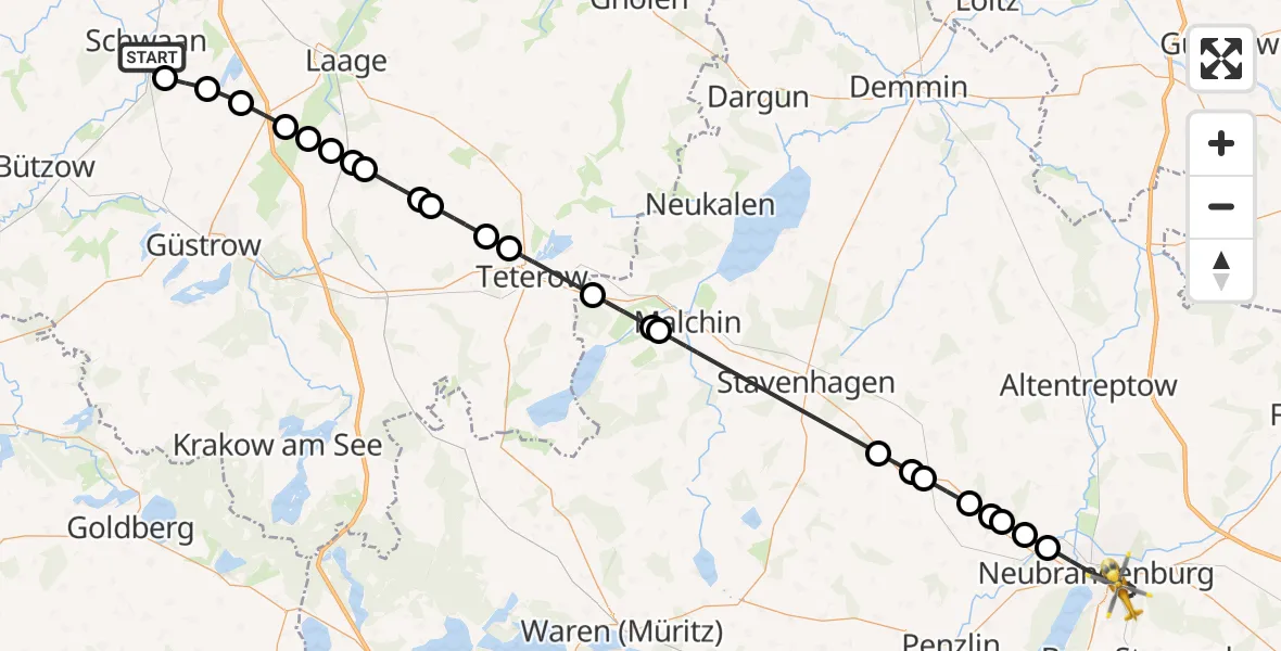 Flugroute Rettungshubschrauber Schwaan - Neubrandenburg, 27 Mai 2026, 16:12