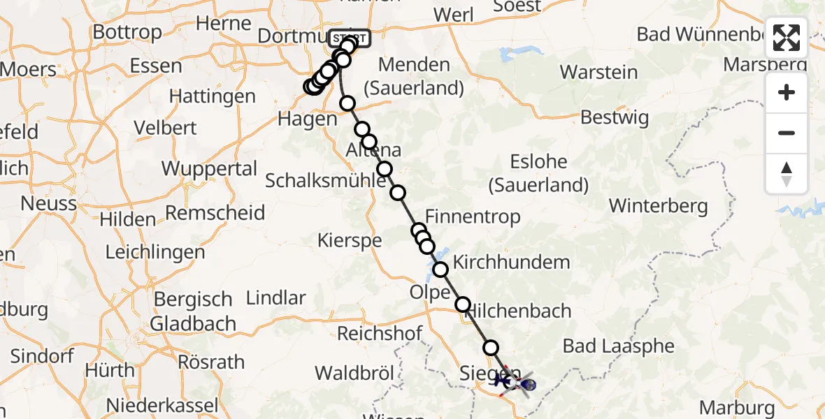 Flugroute Polizeihubschrauber Dortmund Flughafen - Wilnsdorf, 27 Mai 2026, 16:13