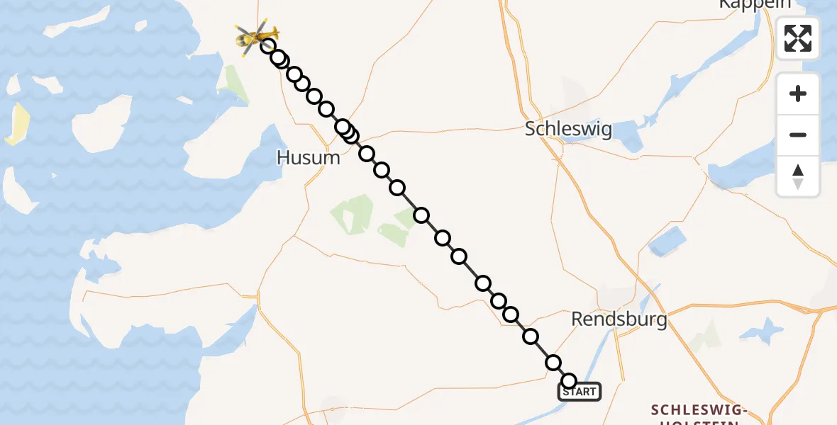 Flugroute Ambulanzhubschrauber Hörsten - Bredstedt, 27 Mai 2026, 16:15