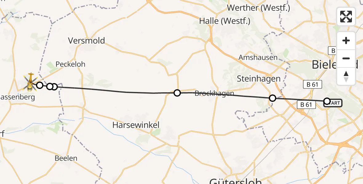 Flugroute Rettungshubschrauber Luftrettungszentrum Bielefeld - Sassenberg, 27 Mai 2026, 16:16