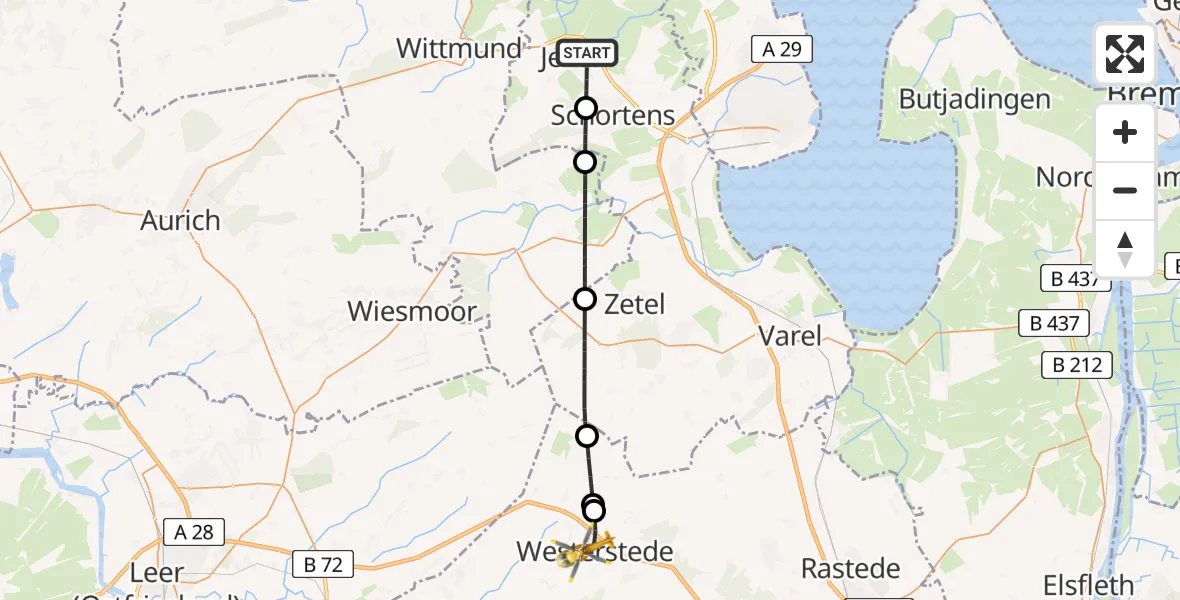 Flugroute Rettungshubschrauber Jever - Westerstede, 27 Mai 2026, 16:24