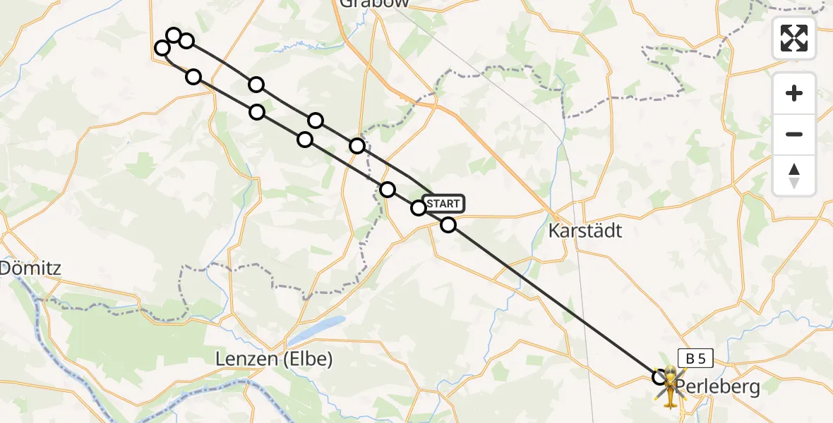 Flugroute Rettungshubschrauber Karstädt - Perleberg, 27 Mai 2026, 16:29