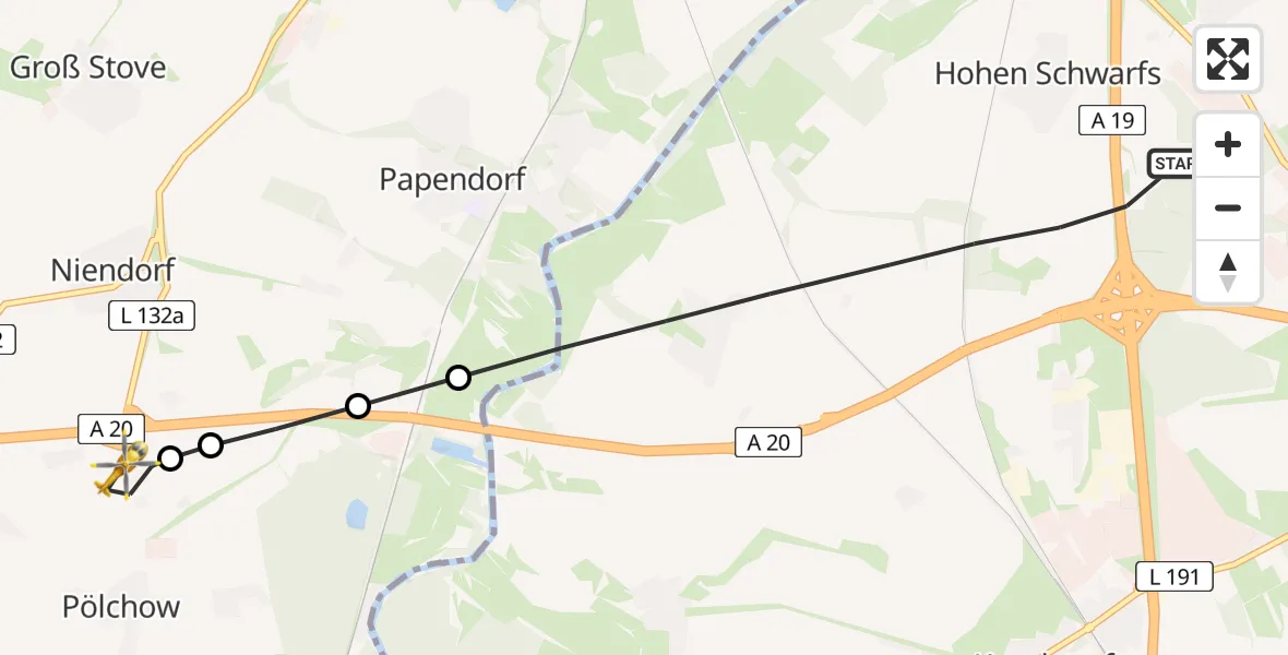 Flugroute Ambulanzhubschrauber Dummerstorf - Pölchow, 27 Mai 2026, 16:31