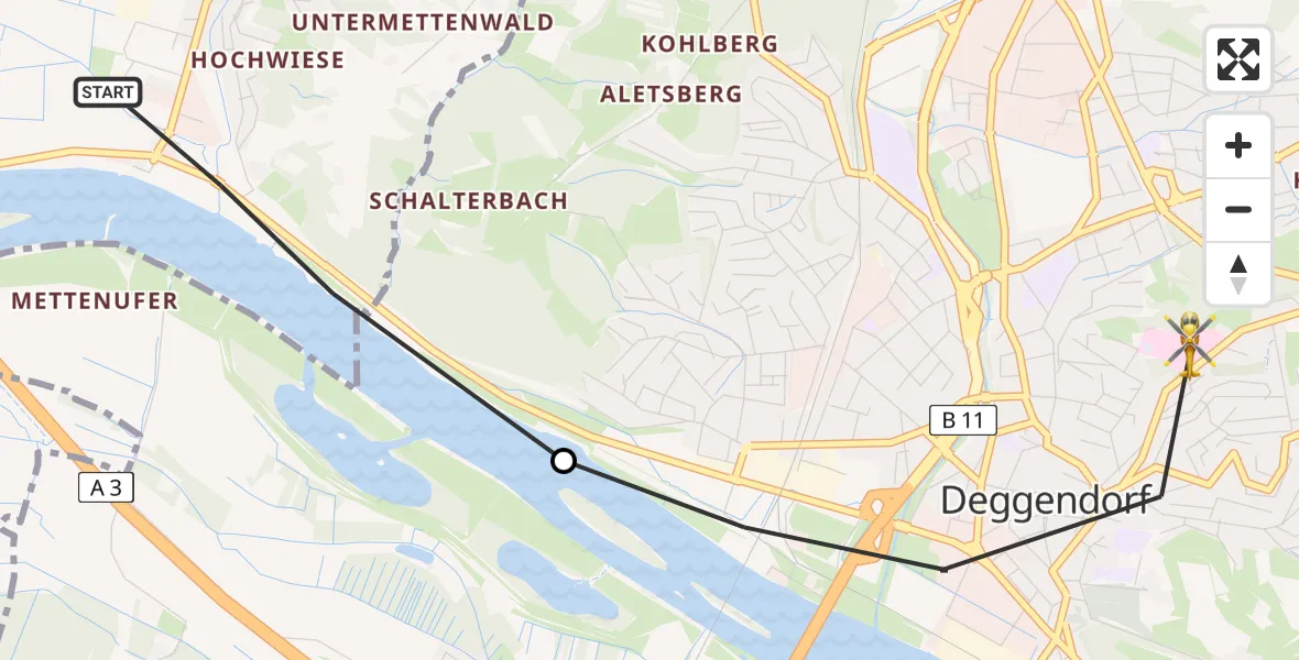 Flugroute Rettungshubschrauber Metten - Deggendorf, 27 Mai 2026, 16:37