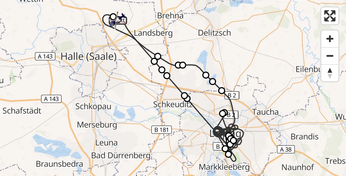 Flugroute Polizeihubschrauber Halle-Oppin Flugplatz - Halle-Oppin Flugplatz, 27 Mai 2026, 16:39