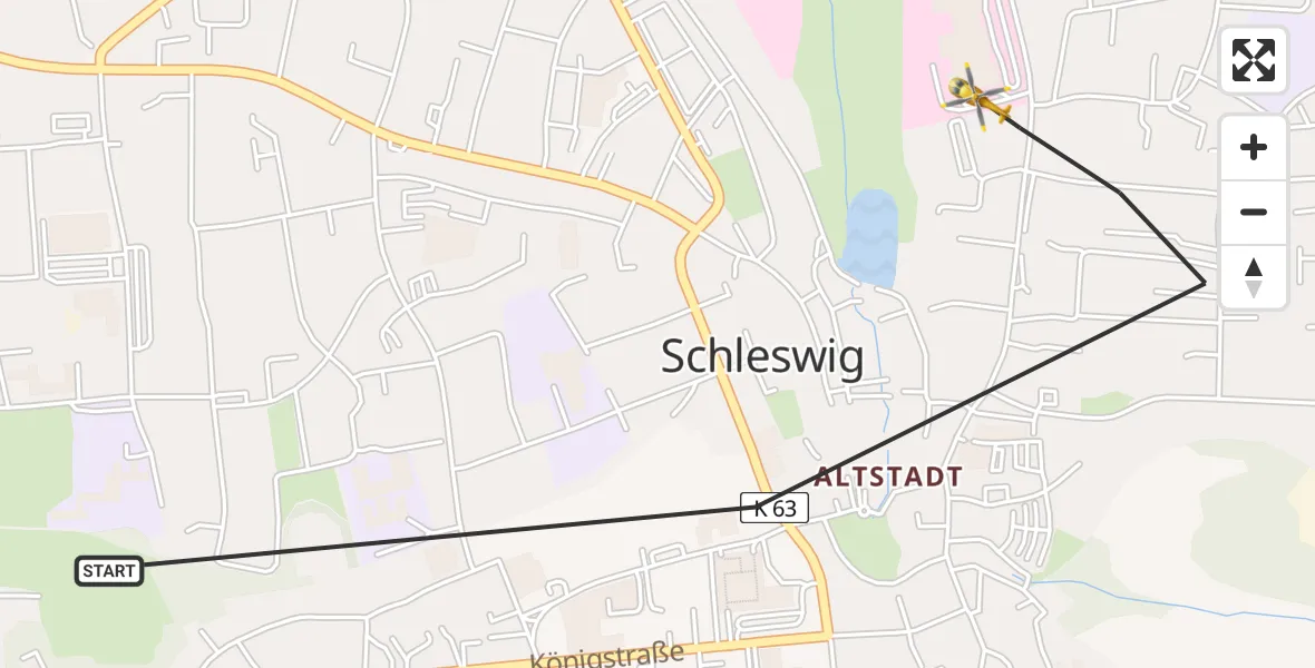 Flugroute Rettungshubschrauber Schleswig - Schleswig, 27 Mai 2026, 16:47