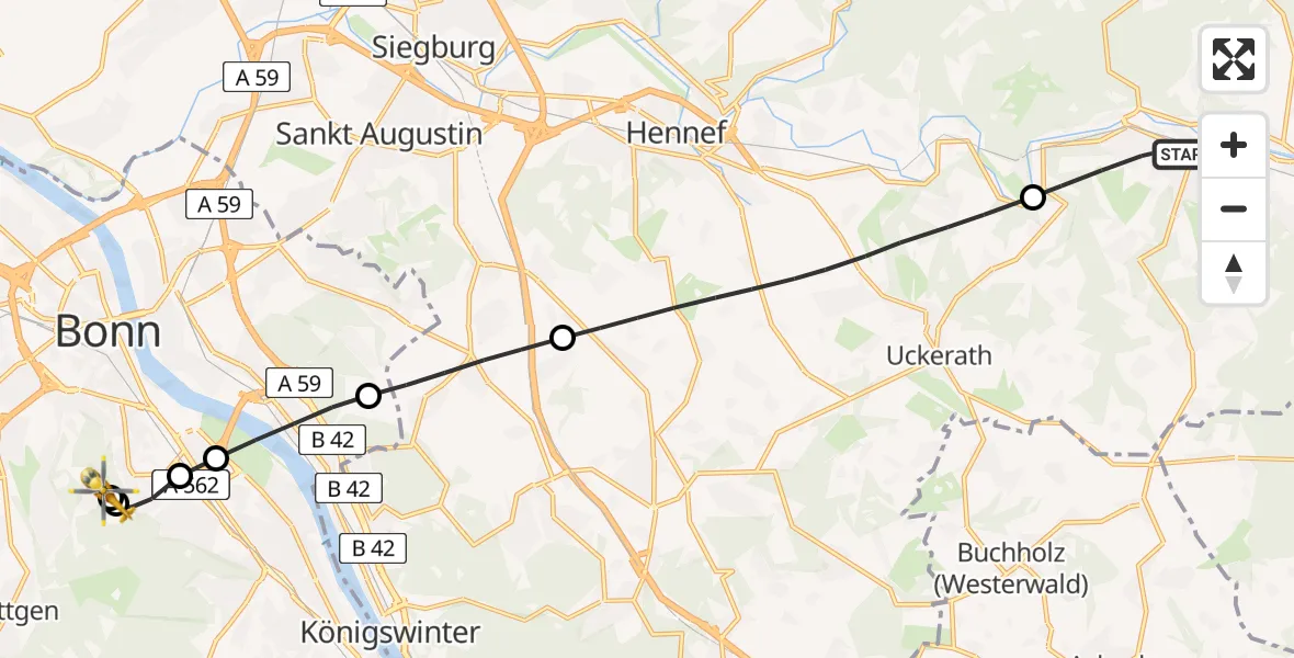 Flugroute Rettungshubschrauber Eitorf - Bonn University Hospital, 27 Mai 2026, 16:51