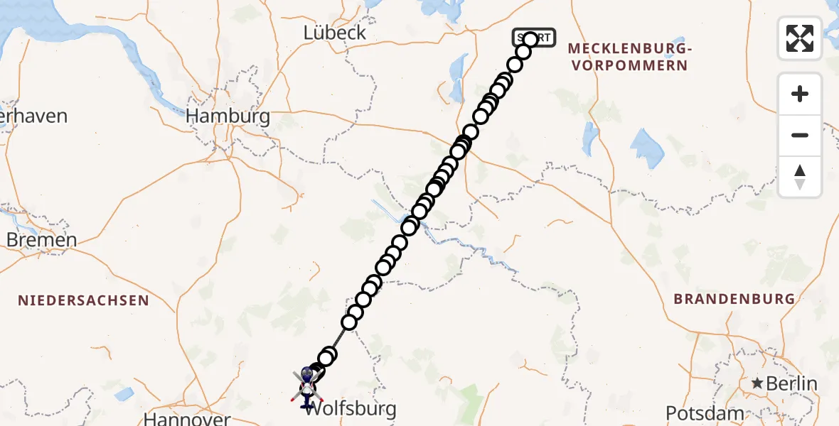 Flugroute Polizeihubschrauber Bützow - Gifhorn Bundespolizei Hubschrauberlandeplatz, 27 Mai 2026, 16:56