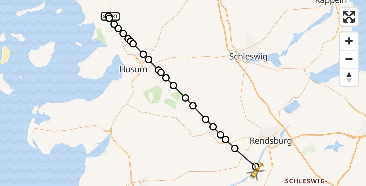 Flugroute Ambulanzhubschrauber Bredstedt - Rendsburg-Schachtholm Flugplatz, 27 Mai 2026, 17:04