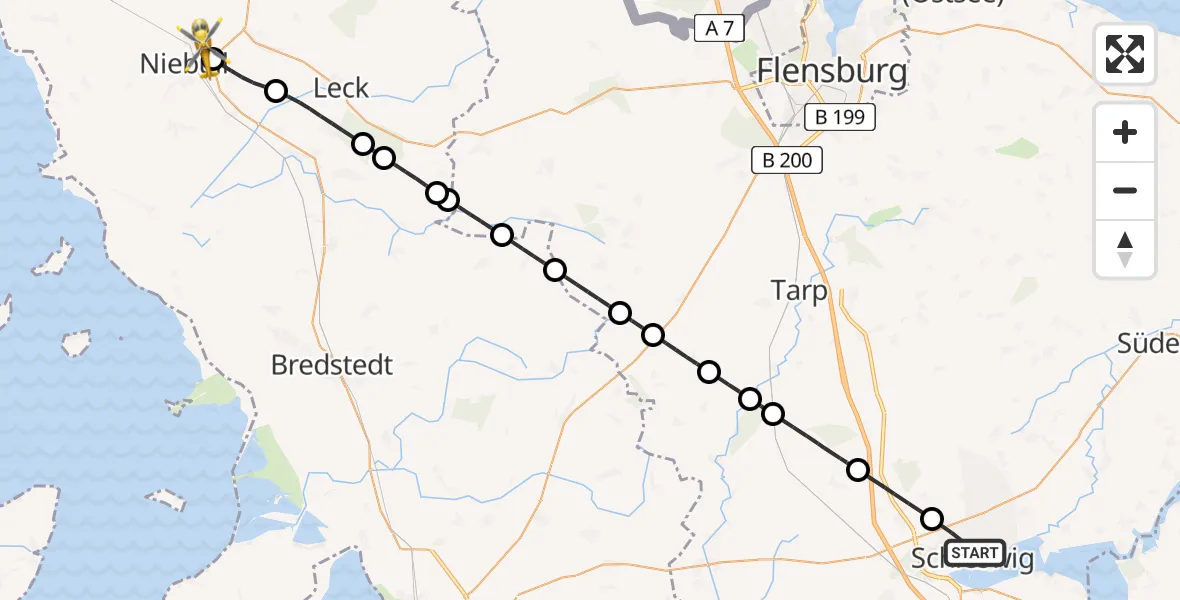 Flugroute Rettungshubschrauber Schleswig - Niebüll, 27 Mai 2026, 17:12