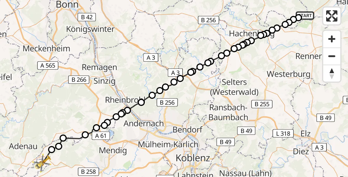 Flugroute Ambulanzhubschrauber Emmerzhausen - Drees, 27 Mai 2026, 17:13