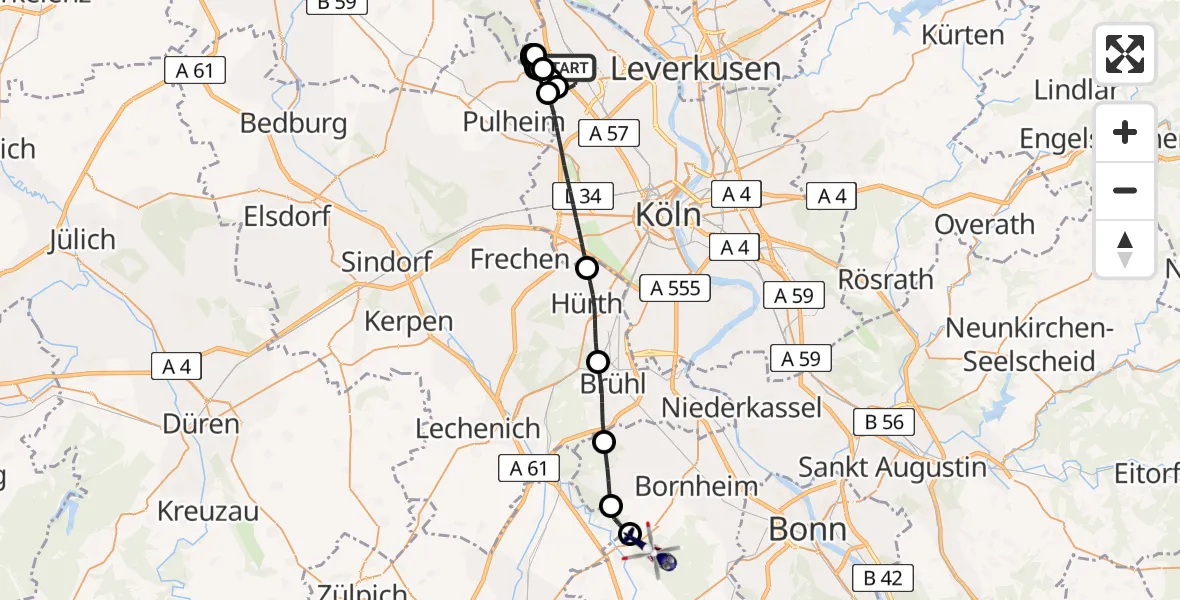 Flugroute Polizeihubschrauber Köln - Swisttal, 27 Mai 2026, 17:13