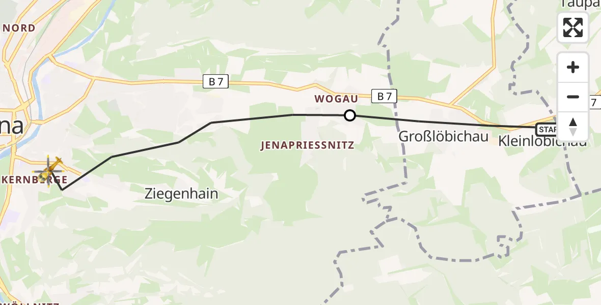 Flugroute Rettungshubschrauber Großlöbichau - Jena, 27 Mai 2026, 17:15