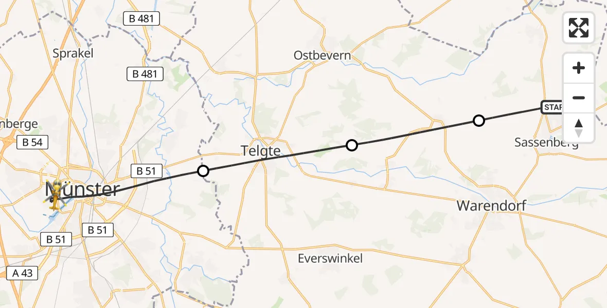Flugroute Rettungshubschrauber Sassenberg - Münster, 27 Mai 2026, 17:20