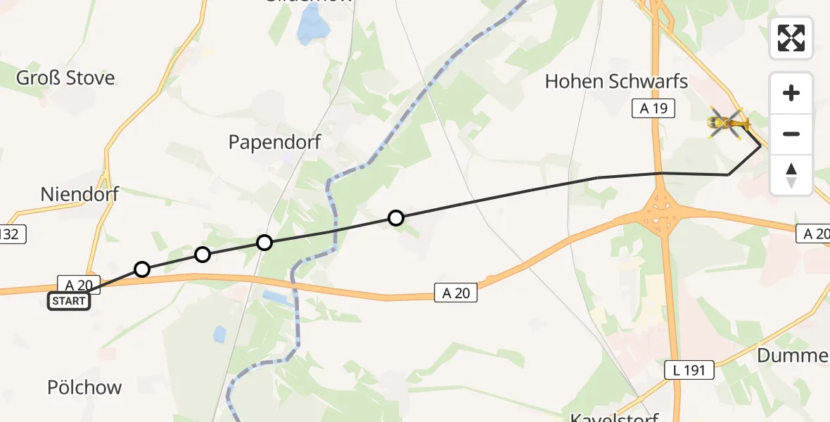 Flugroute Ambulanzhubschrauber Pölchow - Dummerstorf, 27 Mai 2026, 17:34