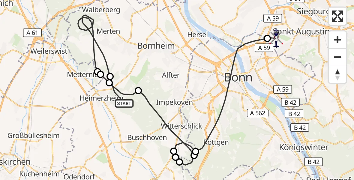 Flugroute Polizeihubschrauber Swisttal - Sankt Augustin, 27 Mai 2026, 17:37