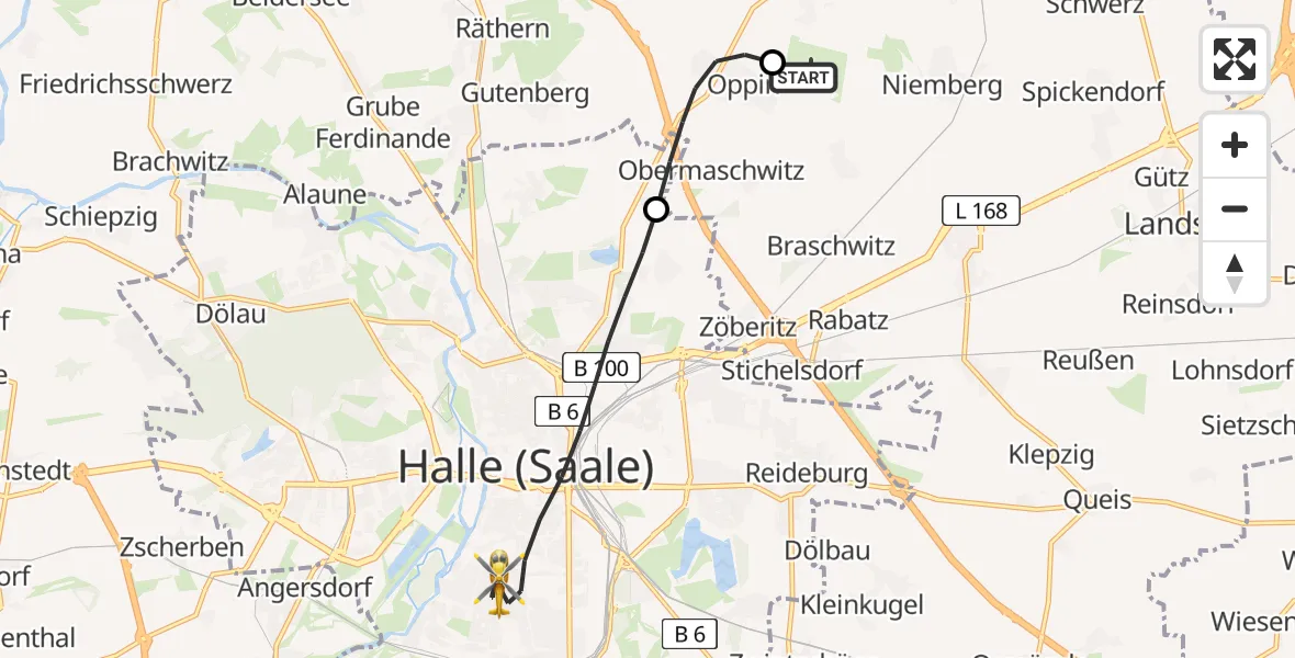 Flugroute Rettungshubschrauber Halle-Oppin Flugplatz - Halle (Saale), 27 Mai 2026, 17:40